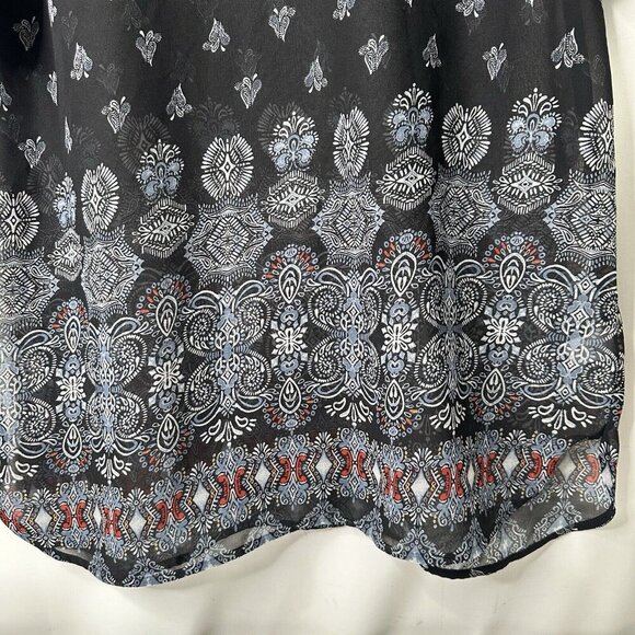 J Jill Sheer Mini Dress Sz Mp Geometric Black 3/4 Sleeve V Neck Cover Up Beachy - Picture 6 of 12